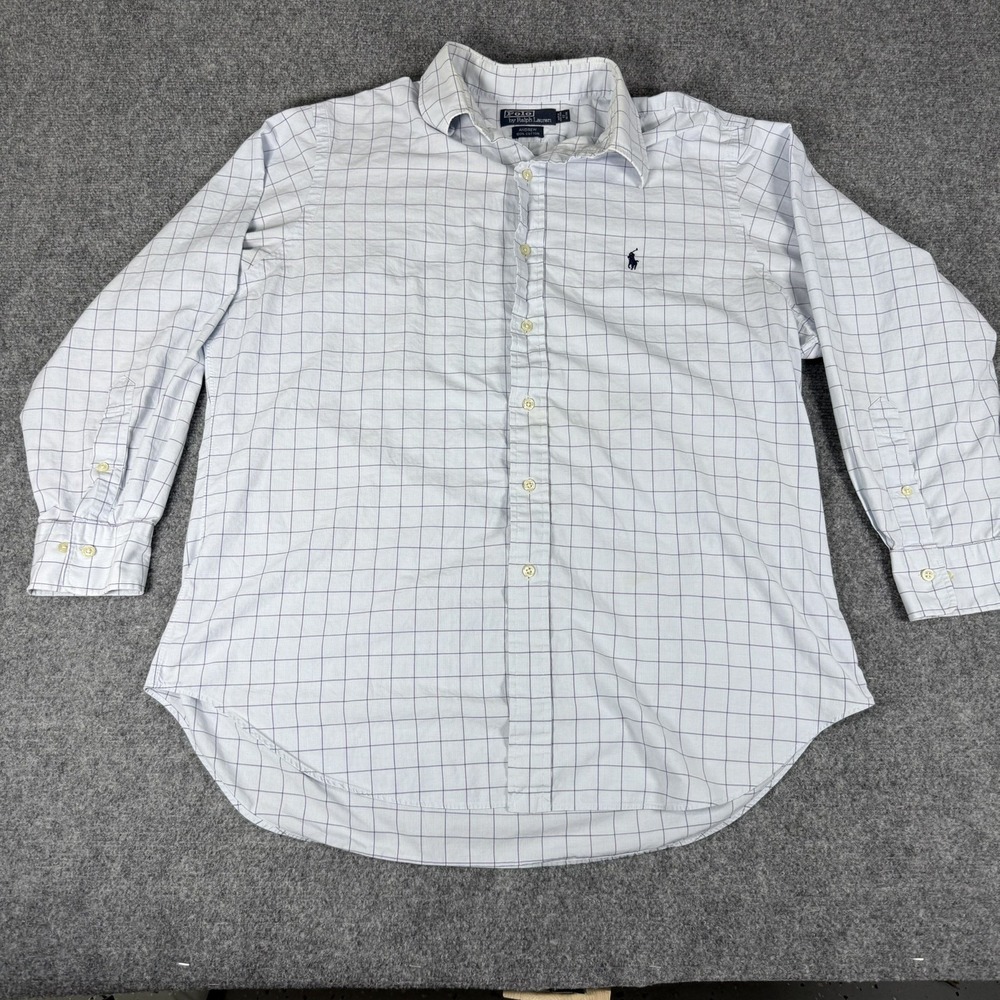 VTG Polo Ralph Lauren Andrew Shirt Men 17 32/33 Blue Purple Windowpane Plaid XL